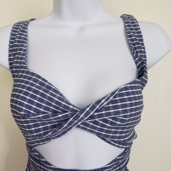 Princess Polly Womens Dress 12 Blue Plaid Seersucker Cut Out Cross Back NEW - Picture 6 of 12